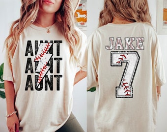 Custom Baseball Aunt Shirt - Personalized Kid's Name & Number, Mom Game Day Tee, Grandma Baseball T-Shirts, Sports Fan Top, Baseball Jersey