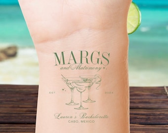 Margs and Matrimony Bachelorette Party Favors -  Custom Temporary Tattoo, Mexico Bachelorette, Funny Bride Gift, Bach Tattoo for wedding