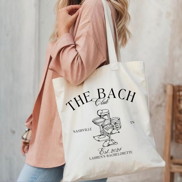 Bridesmaid Name Tote Bag - The Bach Club Party, Personalized Bachelorette Favor, Luxury Nashville Bachelorette, Unique Bridesmaid Gift
