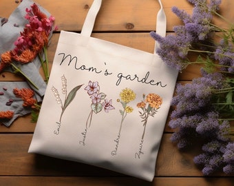 Custom Birth flower gift Personalized Canvas Tote Bag, Birthday gift for her, gift for mom, best friend Gift, Christmas gifts for sister