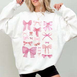 Coquette Pink Bow Sweatshirt for Women - Cute Coquette Top, Trendy Crewneck for Women, Friend Valentine Gift for Her, Girls Valentine Shirt