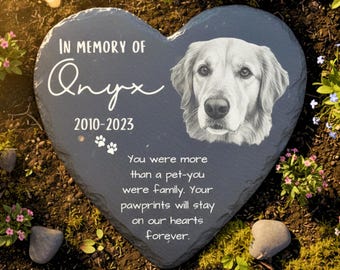 Custom Pet Memorial Picture Stone – Personalized Dog or Cat Photo Engraved Slate Garden Keepsake Gift