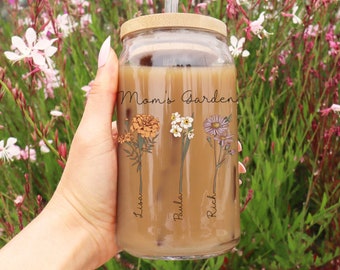 Custom Birth Flower Tumbler - Plant Lover Gift, Mommy Iced Coffee Cup, Mother's Day Gift from Daughter, Mama Mug, Gift for Mom, Nana Gift