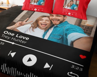 Valentines Gift for Him Music Blanket with Personalized photo & favorite song, Wedding Engagement Gift for Couple, Custom Bridal shower gift