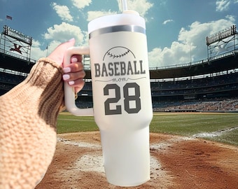 Personalized Baseball Mom 40 oz Tumbler with Handle, Baseball Mama Cup, Custom Mug, Sports Gameday Custom Tumbler, baseball water bottle