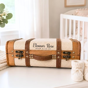 Baby Suitcase Keepsake Trunk – Personalized Memory Box with Name & Birth Date for Nursery