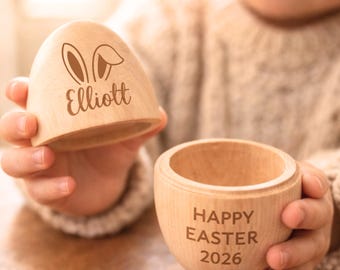 Hollow Fillable Wooden Easter Egg with Magnetic Lid Custom Name Engraved Easter Keepsake