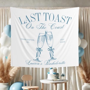 Dernier toast personnalisé sur la côte Bachelorette signe plage Bachelorette toile de fond tapisserie décoration de fête Bachelorette décoration bannière