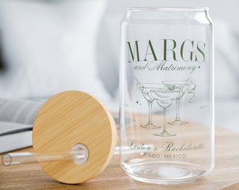 Margs and Matrimony Bachelorette Cups - Bridesmaid Glass Tumbler, Bach Club Cocktail Gift, Bachelorette Party Favors, custom beer glass Can