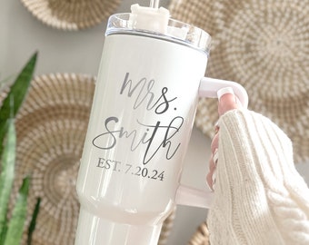 Custom Unique Gift for Bride - Mrs Engagement Gift, Engaged 40 oz Tumbler, Bridal Shower Gift, Engagement Gift for Bride to Be, Wedding Gift