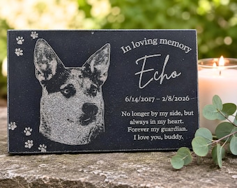 Personalized Dog Memorial Granite Stone with Photo – Pet Grave Marker Loss Tribute