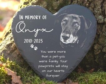 Dog Memorial Stone Personalized Photo Animal Grave Marker – Engraved Slate Garden Stone Custom Pet Headstone Remembrance Gift