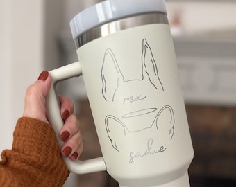 Mother's Day Gift Custom Dog Ears 40oz Tumbler with Handle - Unique Pet Owner Mom Gift, Personalized Dog Lover Cup, Dog Name Engraved Gift