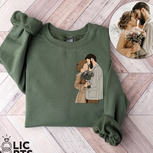 Photo Portrait Pocket Print Hoodie, Custom portrait from photo, outline photo sweatshirt, customized Pet Family portrait illustration