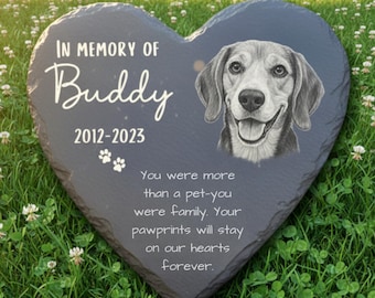 Dog Memorial Stone with Photo - Personalized Grave Marker Pet Loss Remembrance Gift Outdoor Garden
