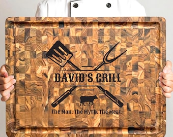 Grilling Gifts for Men Personalized Butcher Block Cutting Board BBQ Smoker Gift Charcuterie Board