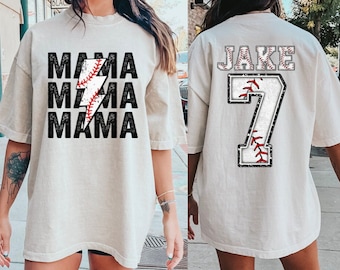 Personalized Baseball Mom Shirt - Custom Kid's Name & Number Tee, Mama Game Day Top, Baseball Season Shirt for Mom, Customized Sports Jersey