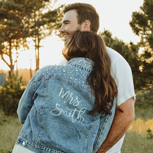 Blue jean jacket with pearls hot sale