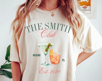 The Bach Club Cocktail Shirt, Location Bachelorette Shirt, Personalized Bride Shirt, Luxury Bachelorette Merch, Custom Last name Tee