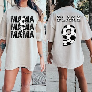 Custom Soccer Mom Shirt, kid name Mom Soccer Tee, Mama Soccer Shirt, Soccer Season Shirt, Sports Mom Tee, cute mama game day shirt