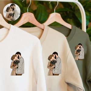 2nd anniversary gift for husband Couple Portrait Sweatshirt, cartoon faceless portrait drawing from photo Shirt, 3rd anniversary gift