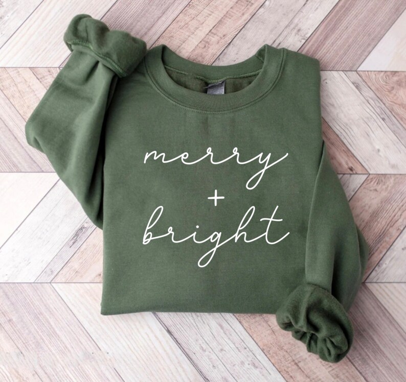 Merry and Bright Shirt, cute womens Christmas sweatshirt, womens holiday shirts, christmas crewneck sweater, christmas tees, winter sweater 