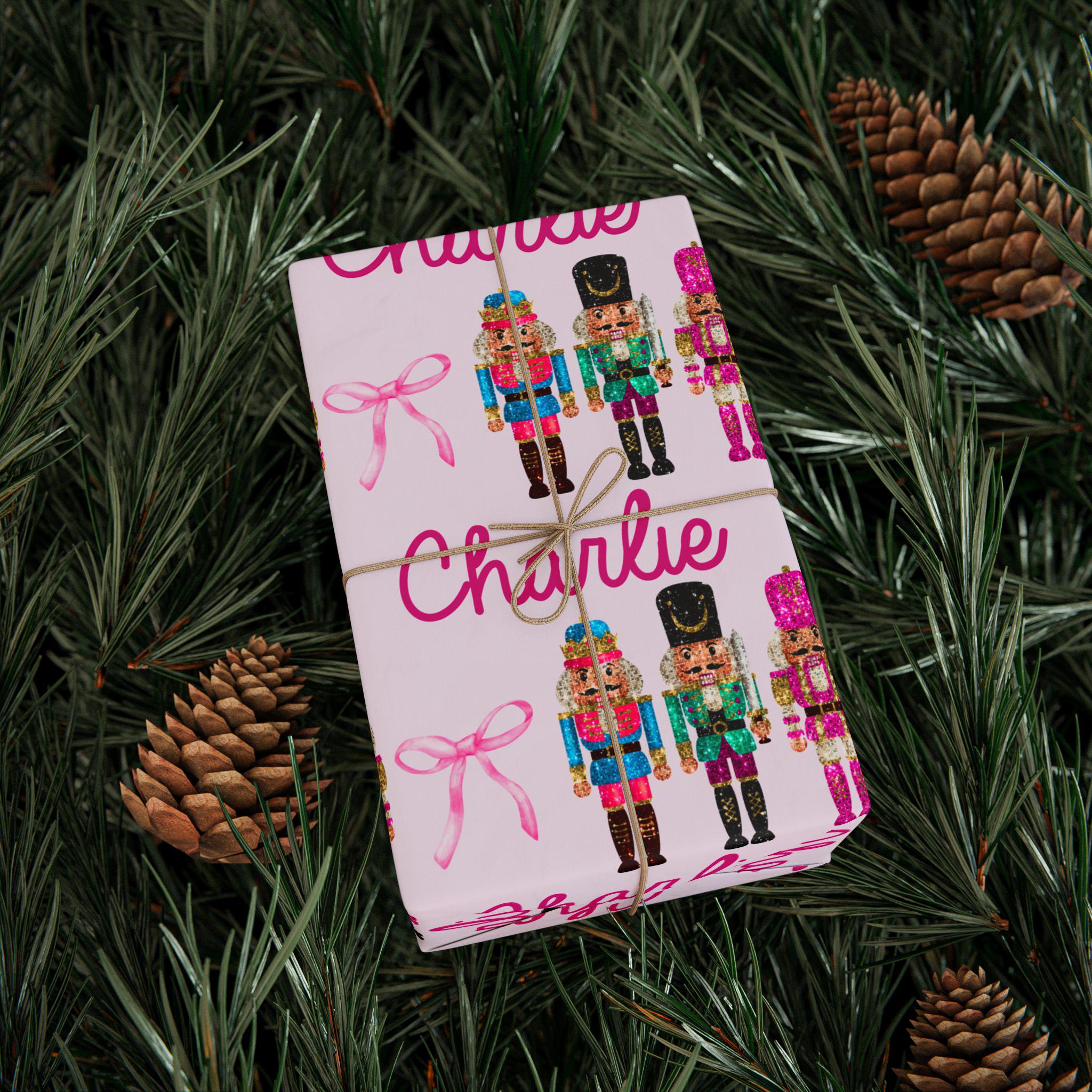 Nutcracker Christmas Wrapping Paper Roll - Personalized Pink Holiday Gift Wrap, Unique Christmas Packaging