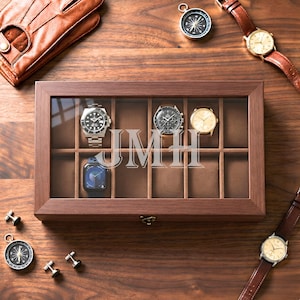 Personalized Watch Box for Men – Engraved Wooden Watch Case Custom Dad or Husband Gift