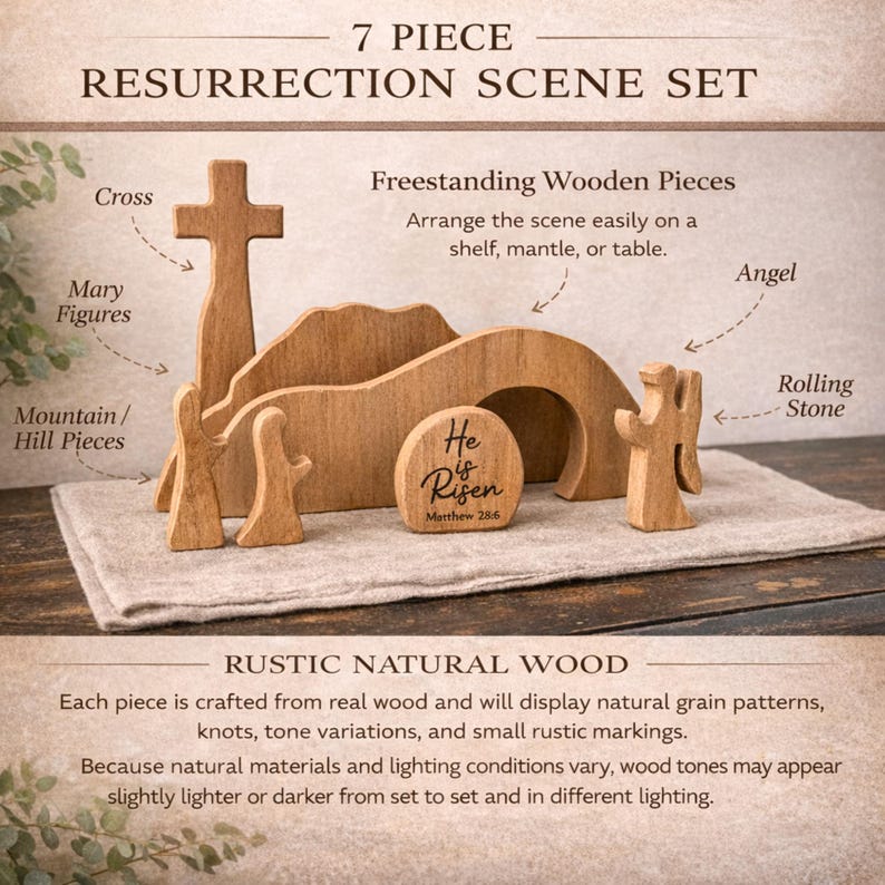 Custom Wooden Resurrection Scene - Jesus Empty Tomb & Cross Easter Decor Set He Is Risen Christian Decoration image 6