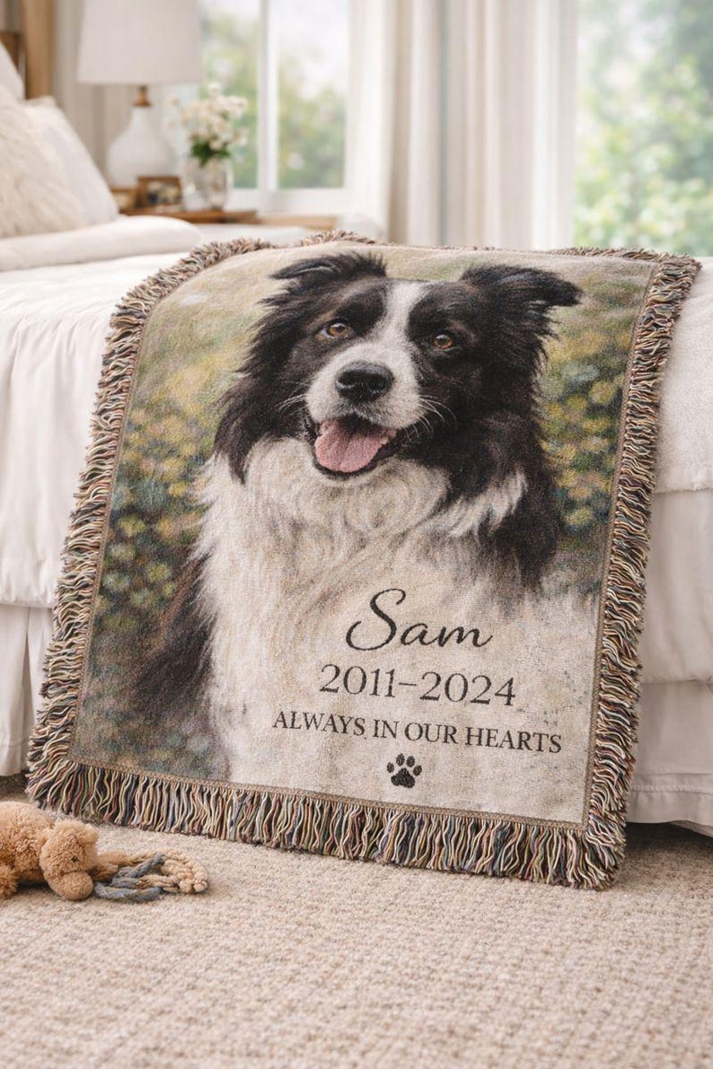 Personalized Pet Memorial Blanket - Custom Dog or Cat Photo Woven Throw ...