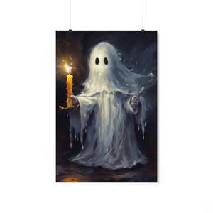 Ghost Holding A Candle Art Poster Print, Halloween Decor for Home, Dark ...