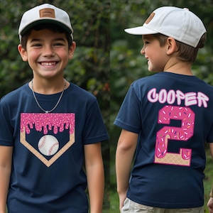 Personalized Boy Baseball Drip Shirt, Custom Baseball Shirt Kid, Ice Cream Drip Tee, Bulk Team Gift, Youth Birthday Gift, Baseball TShirt