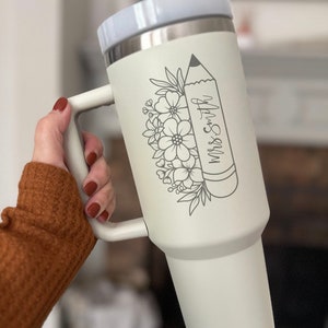 Personalized Teacher 40oz Tumbler with handle, Teach Back to School Cup, Cute Teacher Present, Unique Teacher Gift, Teaching Appreciation
