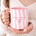 Pink Striped Mama Mug Personalized Kids Names Watercolor Bow Ceramic Coffee Cup Mothers Day