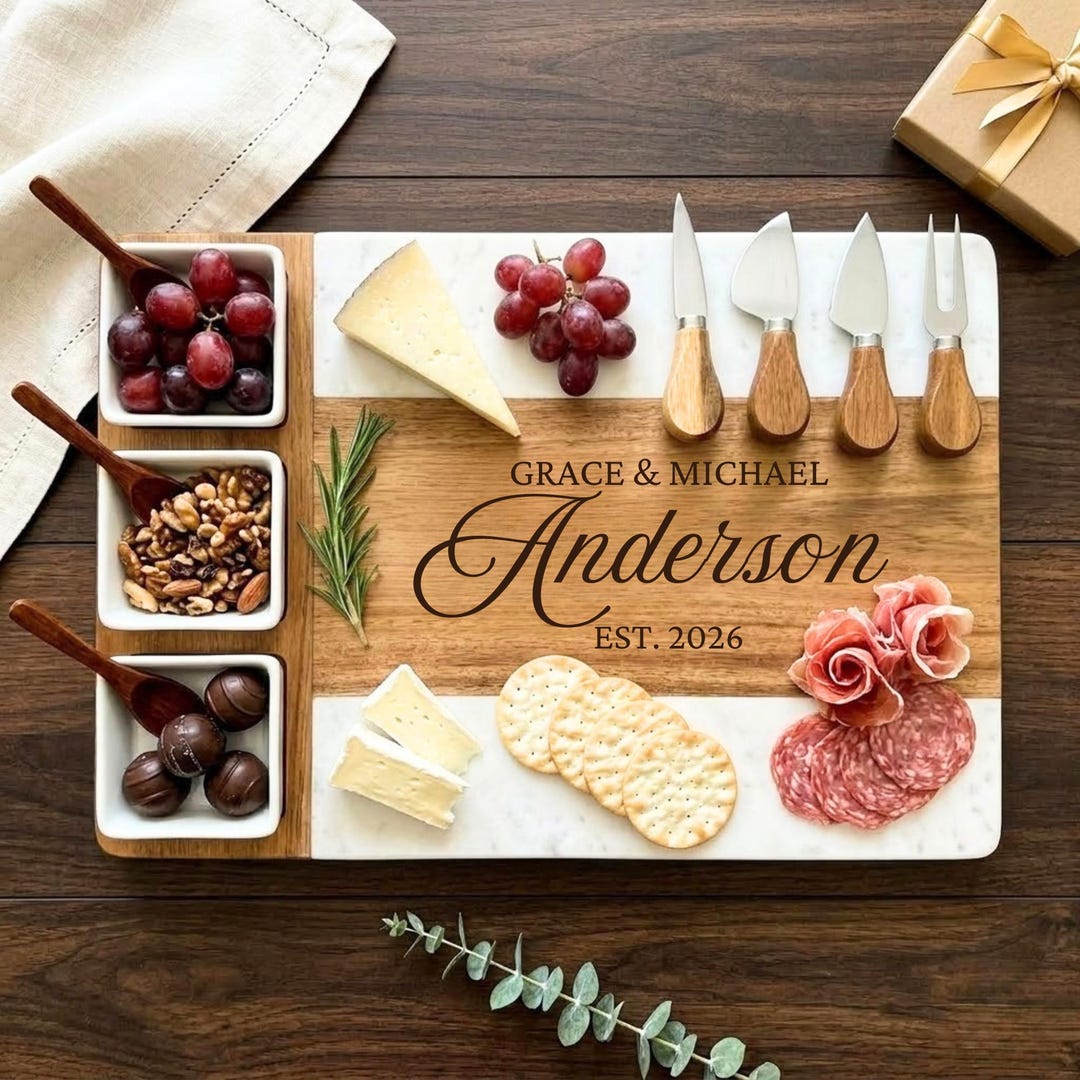 Engraved Charcuterie Board Set – Personalized Wedding Gift Acacia ...