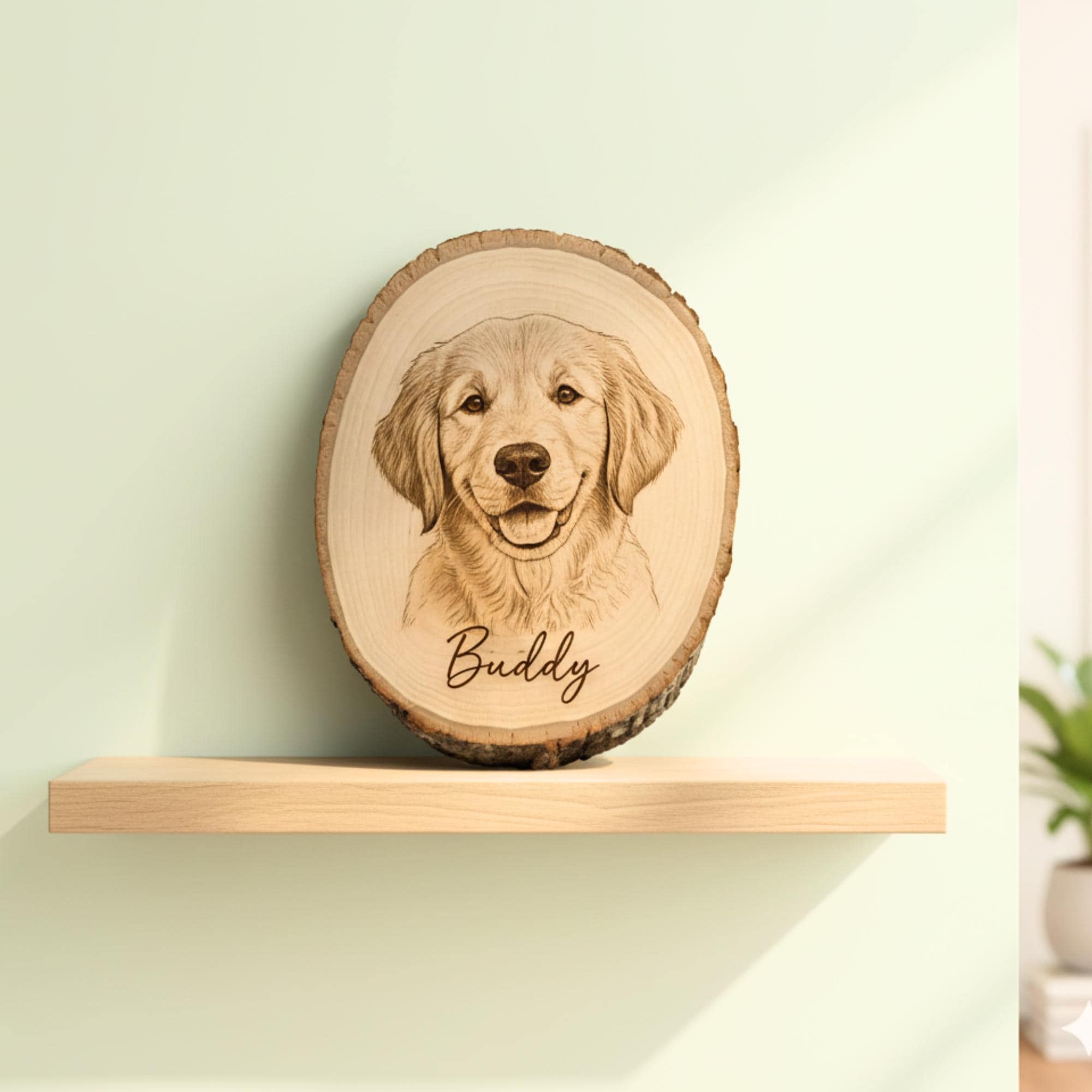 Custom Pet Portrait Plate – Engraved Live-edge Wood Photo Plaque ...