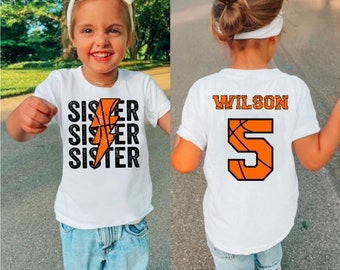 Benutzerdefinierte Basketball Schwester Shirt, kleine Kinder Schwester Basketball, Bruder Basketball Shirt, Kleinkind Mädchen Basketball Sibling Tee, Basketball Sis