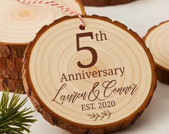 Personalized 5th Anniversary Wood Ornament – Custom Engraved Wedding Gift Keepsake