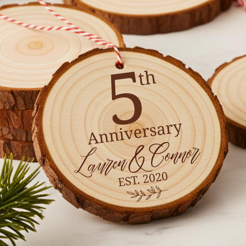 Personalized 5th Anniversary Wood Ornament – Custom Engraved Wedding ...