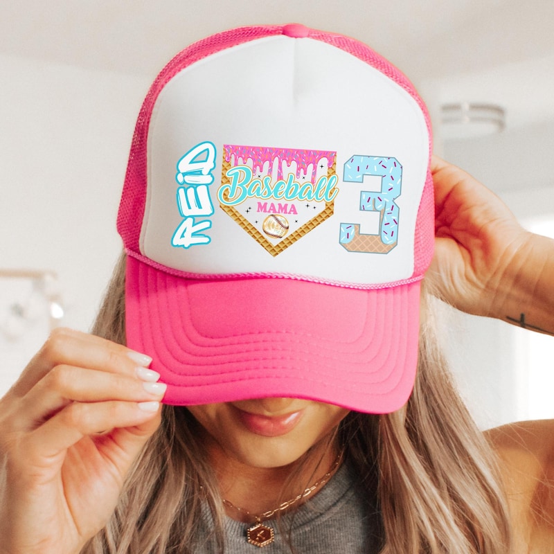 Personalized Baseball Drip Mama Hat, custom trucker hat, mom baseball hat, ice cream drip Baseball Team Gift, Sports Cap Mother&#39;s Day Gift