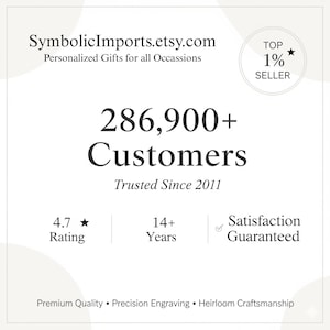 May include: White graphic with the text "SymbolicImports.etsy.com" and "Personalized Gifts for all Occasions." The image also includes "286,900+ Customers" and "Trusted Since 2011." A "Top 1% Seller" badge is displayed.