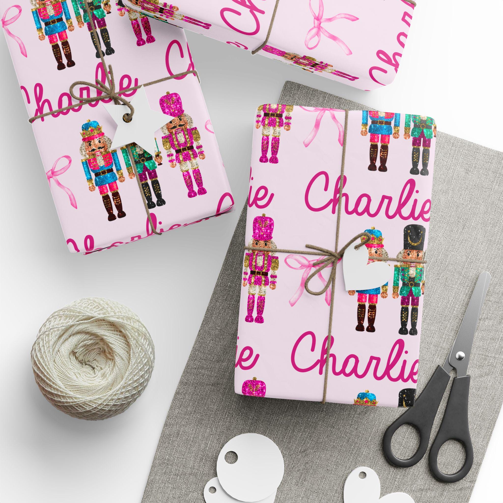 Nutcracker Christmas Wrapping Paper Roll - Personalized Pink Holiday Gift Wrap, Unique Christmas Packaging