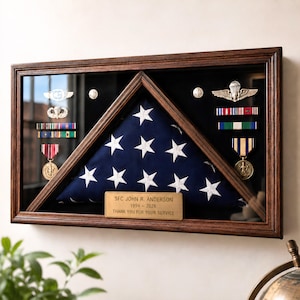 Military Shadow Box Personalized Engraved Flag Medal Display Case Veteran Retirement Gift