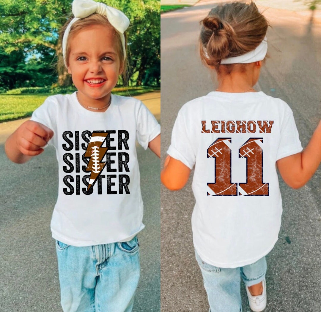 Custom Football Sister Shirt, Little Kid Sister Football, Big Brother