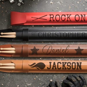 Personalized Drumstick Case - Custom Engraved Leather Drum Stick Bag & Holder Monogram Gift for Drummer
