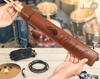 Custom Drumstick Bag – Leather Drum stick Holder Personalized Case Gift for Drummer Dad
