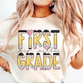 Custom Teacher Pencil Name Shirt, Personalized First Grade Teacher Tee, Retro Teacher TShirt, Gift for Teacher, 1st Day Back to School Shirt