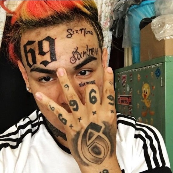6ix9ine tattoo 6ix9ine Halloween Costume 69 Face tattoos Etsy