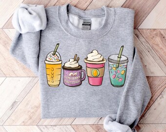 Easter Coffee Bunny Sweatshirt, Women Cute Easter Shirt, Cozy Coffee mug Sweatshirt, Women Easter Sweater, cute Easter Gift, Easter crewneck