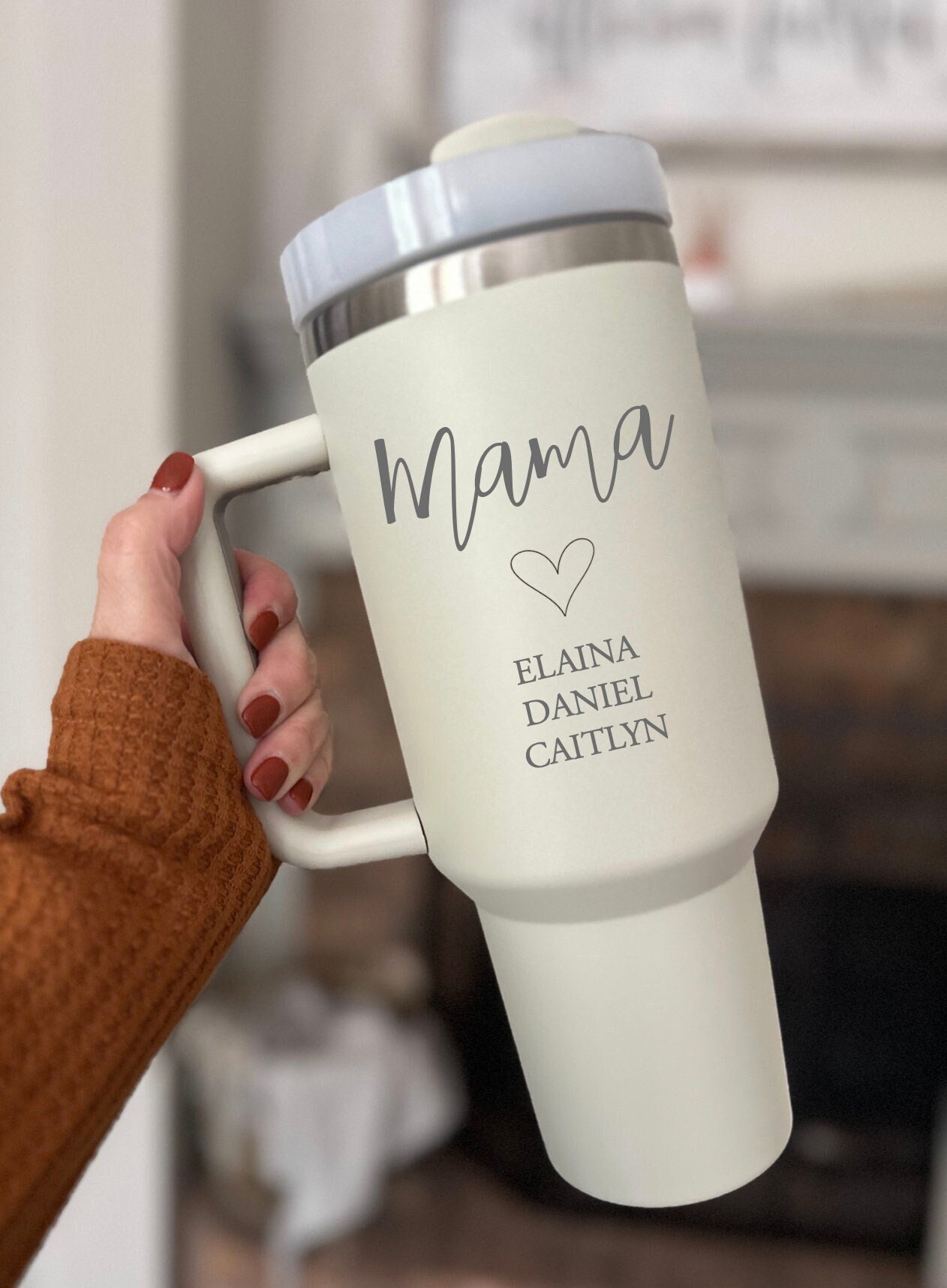 40oz Personalized Mom Tumbler - Mama Tumbler With Kid Names, Laser